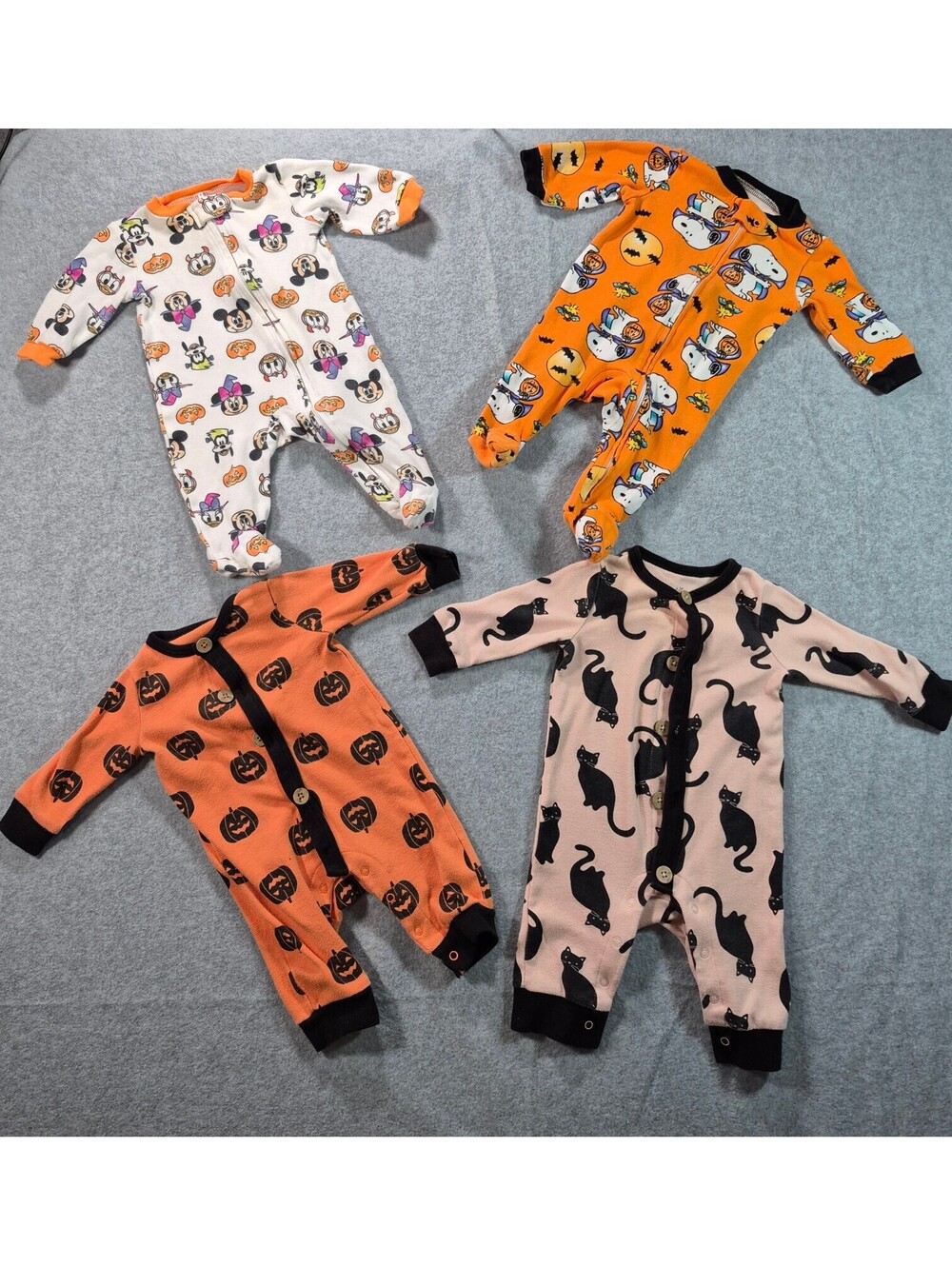 Baby 0-3M Halloween Sleeper Bundle Disney Peanuts Snoopy Pumpkin Cat Lot of 4